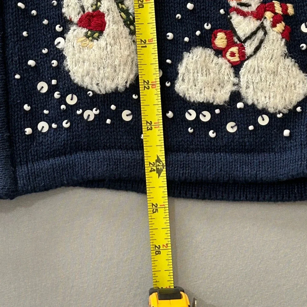 Vintage Breckenridge Navy Blue Snowman‎ Sequin Zip Up Vest Women's Medium